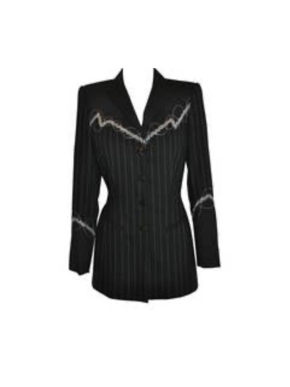 Escada Vintage 90s Designer Pinstripe Blazer Jacket w/ embroidery sz38